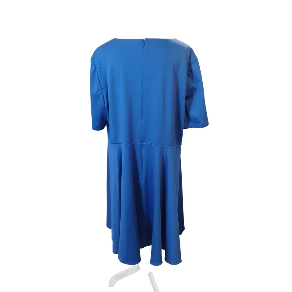 MBN 3x Blue Fit and Flare Dress Short Sleeve Pleated Skirt Plus Modest - Picture 5 of 12